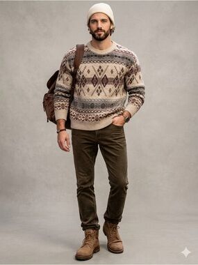 Highland Glen Scottish Wool Sweater Geometric Crewneck  Size L